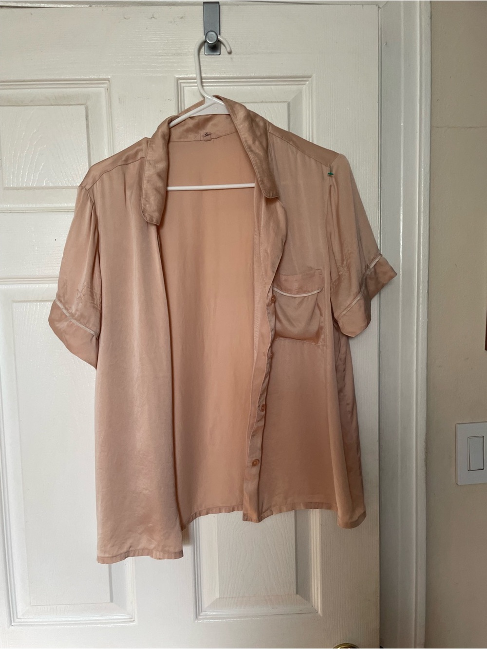 Eberjey Inez  Silk PJ Top Cream ivory Pale Pink Short Sleeve Sleepwear sz S